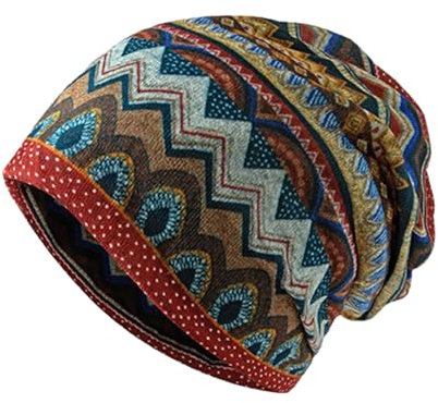 kiskick Mütze Unisex Wintermütze Vintage Ethno-Druck Bunt Elastisch Anti-Rutsch Regular Fit Baggy Weich Warm Breitband Farbecht Damen Herren Beanie Bedruckte Beanie Gelb Einheitsgröße