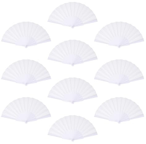 sourcing map Folding Fan Vintage Handheld Fans Plastic Folding Hand Fan Craft Folding Fan for Halloween Party Wedding Dancing Decoration Gifts 42x23cm/16.54x9.06,Pack of 10 (White)