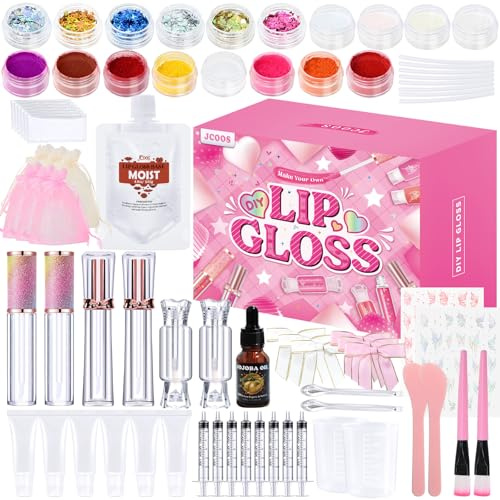JCOOS Lipgloss Making Kit, Lipgloss Set for Teens Kids Tweens Girls Woman Lip Kit Fun DIY Lipgloss Making Kit, Make Your Own Lip Gloss Kit, Moisturizing Glitter Kids Gifts Stuff for Girls 10-12
