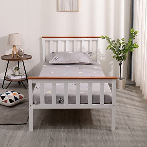 AVC Designs Single Pine Bed Frame White Wooden Shaker Style Bedroom Furniture White/Oak…