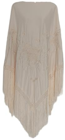 Flamifeel - Chal flamenco bordado, tamaño grande, 200/130/25 cm, Blanco Roto Amarillo, XL