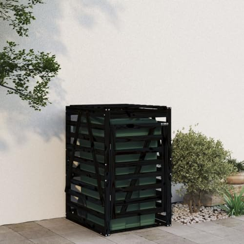 GuyAna Mülltonnenbox Schwarz 84x90x128,5 cm Massivholz Kiefer Mülltonnenverkleidung Rückwand vorimprägniert vormontiert Müllcontainer Mülltonne