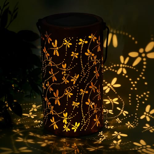 Ninonly Solarlaterne für Außen, Libelle Gartenlaterne Solar Wetterfest, Metall Solarlampen für Außen Hängend Geschenk, Gartendeko für Draußen Yard Rasen Weihnachten