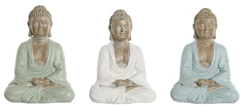 Home ESPRIT Dekorative Figur, weiß, grün, türkis, orientalischer Buddha, 14 x 10,5 x 18,5 cm (3 Stück)