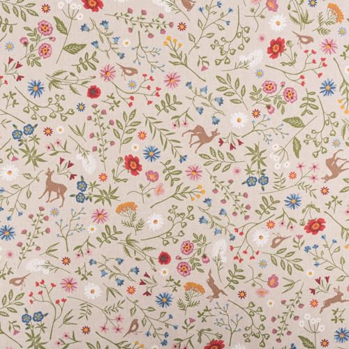 SCHÖNER LEBEN. Dekostoff Halbpanama Leinenlook Floral Animal Garden Natur bunt 1,4m