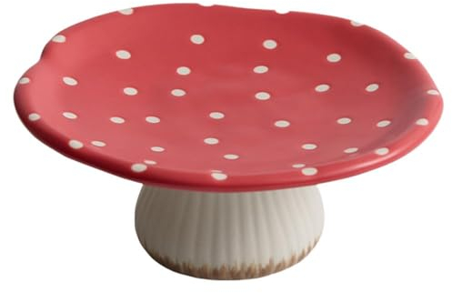 Mushroom Cake Stand & Serving Tray, Ceramic Mushroom Fruit Bowl & Salad Plates, Cute Dish Plate Holders for Home Kitchen Table Centerpiece (Tall Tray)