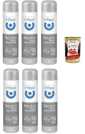 Italian Gourmet Deodorante spray Neutral Dreifach-Schutz Deo 6 x 150ml | Protezione quotidiana contro sudore e odori; wirksam im Alltag, frischer, Gesamtnettogewicht 900 ml + Kostenlos Polpa 400g