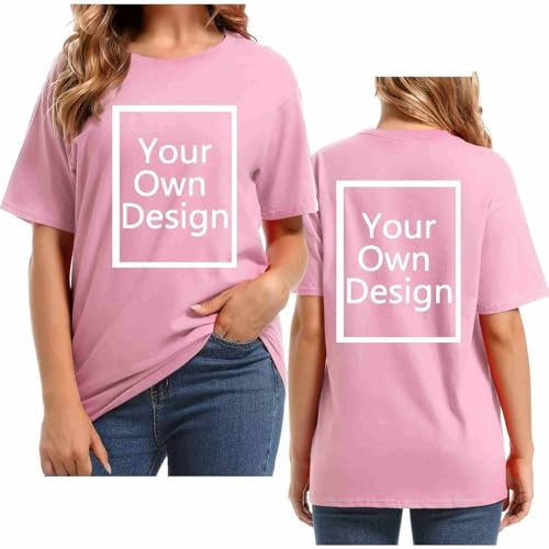 Pink Personalised Women's Plus Size Summer Tops - Custom Print T Shirt Front and Back - Create Your Own Text and Image T Shirt Casual Tops