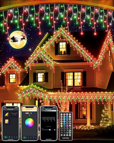 Smart Icicle Outdoor Christmas Lights - 10M 299 LED Customizable LED String Lights with Music Sync, App & Remote Controlled, 16 Million Colors, 58+ Dynamic Modes for House Gutter Roof Xmas Decorations
