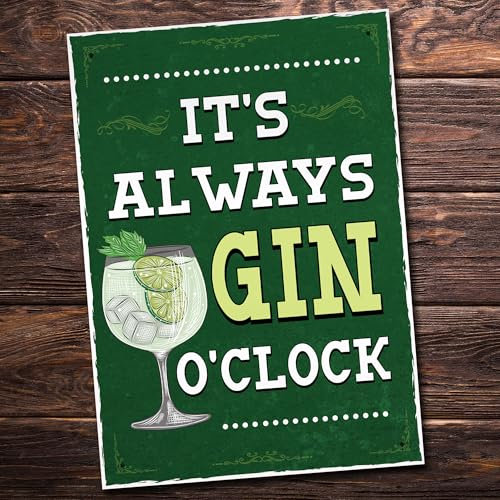 Red Ocean Retro Style Its Always Gin OClock Bar Sign Gin Lover Gift Decor For Home Pub Wall Hanging Home Bar Sign Bar Accessories Garden Sign Shed Summerhouse Sign Gin Gifts