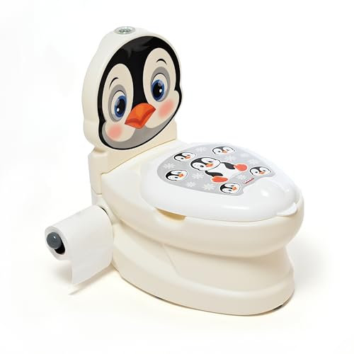 DIVCHI Potty Training Toilet With Life-like Flush Button & Sound & Toilet Paper Holder | Easy To Clean | Splash Guard | Anti-slip Base | Encourage Potty Training Practice (Penguin)