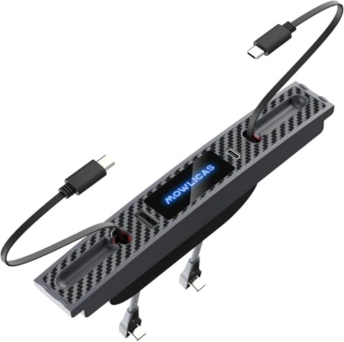 Mowlicas 2 USB-C-Lade-Hub für Tesla (Kohlefaser), einziehbares 27-W-Schnellladegerät für iPhone 15 ist notwendiges Tesla-Modell 3/Y-Zubehör (2024–2021), aber nicht kompatibel mit Highland oder Juniper