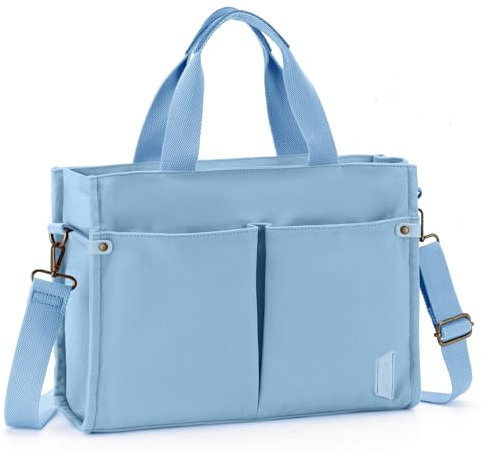 VASCHY Canvas Umhängetasche Damen, Handtasche Tote Bag Crossbody Casual Wiederaufnahme Totes für Dame mit Reißverschluss Taschen Geldbörse Arbeit Reise Hellblau