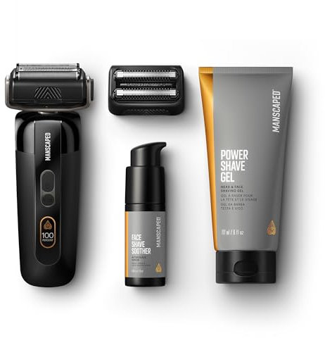 MANSCAPED® The Chairman™ PRO Package - Men’s Foil Shaver with Two Interchangeable Blades, SkinSafe® Four-Blade Foil & Stubble Trimmer, Power Shave Gel, Face Shave Soother Aftershave, Gentle on Neck