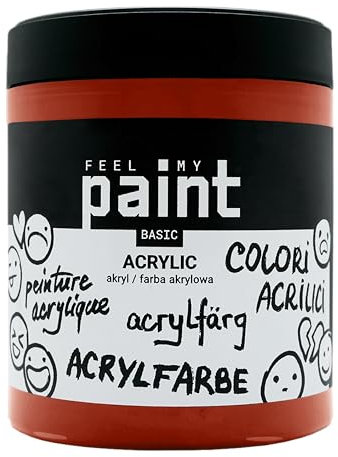 FeelMyPaint Acrylfarbe 500ml Rotes Oxid, Roter Ocker, Red ochre, Mars Red. Hochpigmentierte Farbe zum Malen auf Leinwand, Papier, Stoff, Holz, Glas, Keramik, Metall, Stein