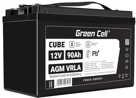 Green Cell AGM 12V 90Ah mit IP54 Akku Vlies Blei-Batterie Bleiakku Ersatzakku Gelakku Akkubatterie Zyklenfest Unbemann Caravan Photovoltaik Rollstuhl Solarspeicher Solarbatterie (12V 90Ah)