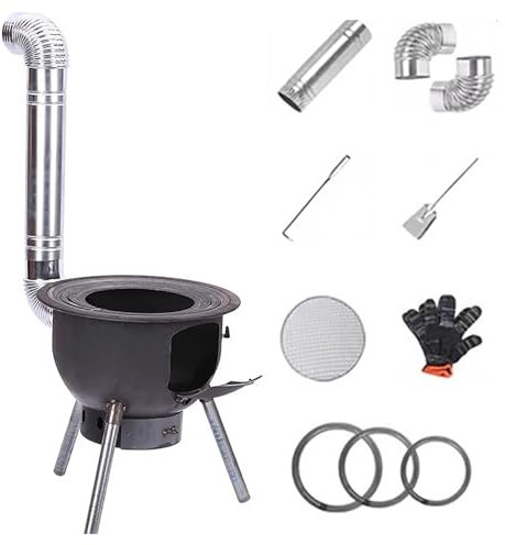 PQXQZ Zeltofen Holzofen Outdoor mit Kaminrohren Mobiler Camping Holzofen für Jagd Angeln Kochen Heizen(63cm/25in)