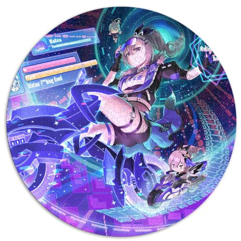 1000-teiliges Puzzlespiel, Honkai Star Rail Silver Wolf, kreisförmige Puzzles, für Erwachsene und Kinder, Papppuzzles, Familienspiele, Weihnachtsgeburtstagsgeschenke, Größe 67,5 x 67,5