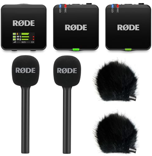 Rode Wireless GO Gen 3 Drahtloses 2-Kanal Mikrofon-Funksystem mit 2X Interview GO Handadapter und 2X keepdrum Fell-Windschutz BK