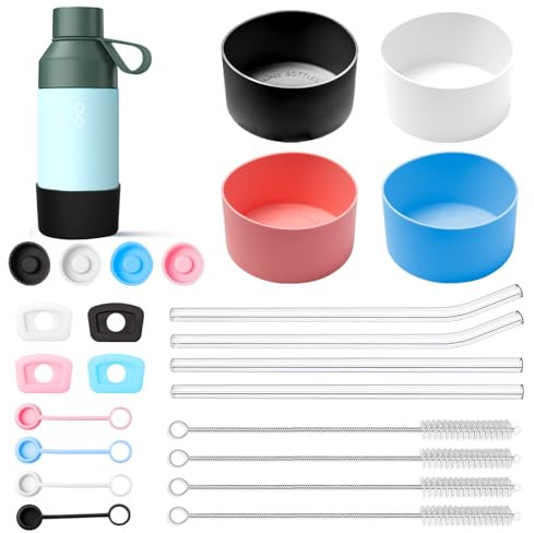 Bofanze 4 PCS Cubierta Protectora para la Base de la Botella de Agua Juego de Accesorios para vasos Stanley con 4 Pajitas,4 Cepillos de Pajitas,4 Juegos de Tapones a Prueba de Fugas para Stanley Cup