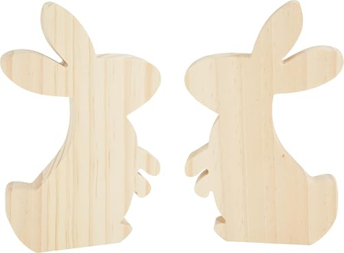 VBS Holz-Hasen Set 2 STK. Stehfigur Unbemalt Kiefernholz 14 cm 9 cm