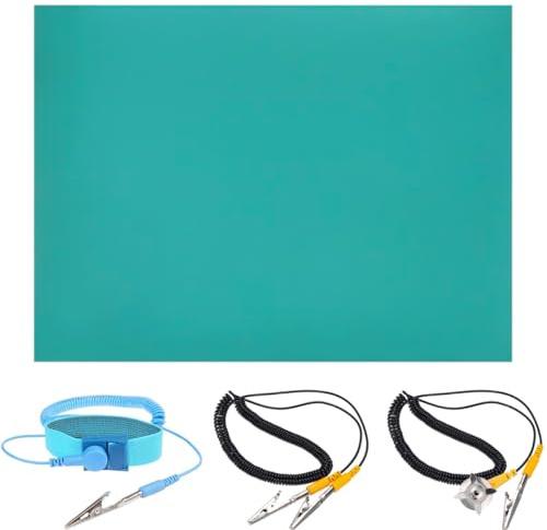 DAOKAI ESD Matte Set 40 x 30cm Anti Static Mat 15.7„ x 11.8“ Gummi Lötmatte Mit Antistatik Armband,Wärmeisolierung Werkbank Matte für Elektronik Reparatur, Uhren und Telefon Reparatur