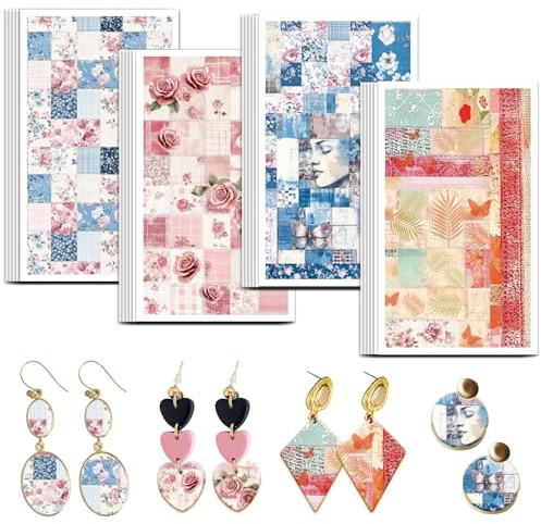 OLYCRAFT 24 Stück Collage Stoff Ton Transferpapier 4 Design Transferpapier Für Polymer Collage Rosen Polymer Ton Transferblätter Collage Thema Kleines Transferblätter Für Ohrringe