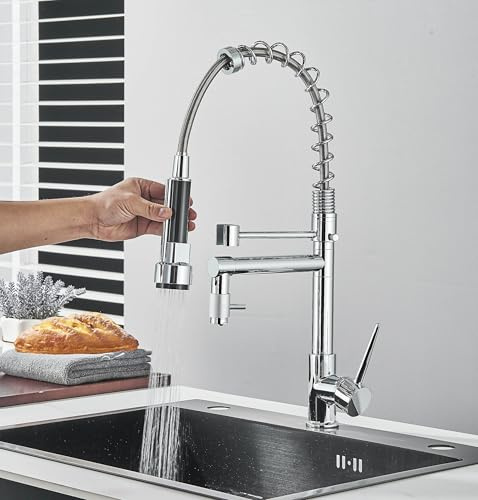 Zamery Wasserhahn Küche Ausziehbar Küchenarmatur mit Zwei Auslauf & Zwei Strahlarten 360° drehbar Mischbatterie Küche Spültischarmatur Spiralfederarmatur Chrom