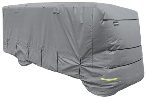 Campout Wohnmobil Schutzhülle - 6,50 m - Wohnmobilabdeckung – Caravan-Schutzhüllen – Wasserdicht und UV-beständig – Reflektierend – 4-lagiges SFS-Gewebe, 160 g/m² – YKK-Reißverschlüsse – Grau