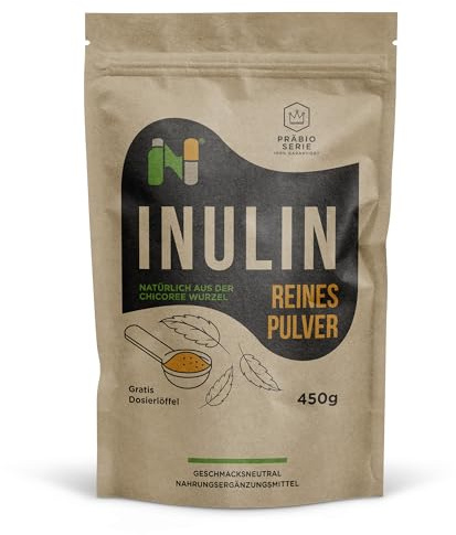 NUPA Inulin Pulver aus Chicoréewurzel – 450g (30 Portionen) – Natürlicher Präbiotischer Ballaststoff – Laborgeprüfte Qualität – 100% Vegan – Ideal für Getränke, Kochen und Backen