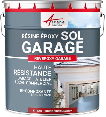 Peinture epoxy, garage, sol, atelier, local, commercial, magasin : Revepoxy garage - 5 kg (jusqu'à 16 m² en 2 couches) Rouge signalisation - RAL 3020 - ARCANE INDUSTRIES