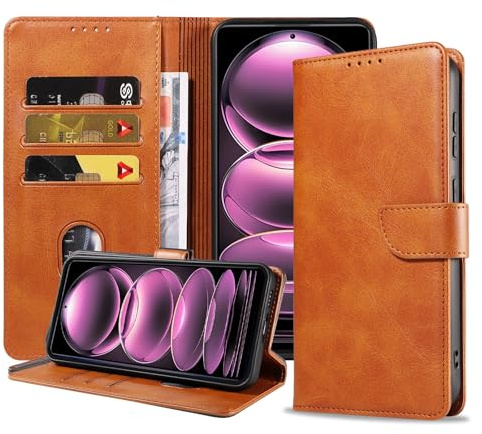 RKINC Xiaomi Redmi Note 12 Pro Hülle Handyhülle Premium PU Leder mit 3 Kartenfach Standfunktion, Klapphülle Handytasche Lederhülle, TPU-Schutzhülle Ständer Kompatibel für Redmi Note 12 Pro, Champagner