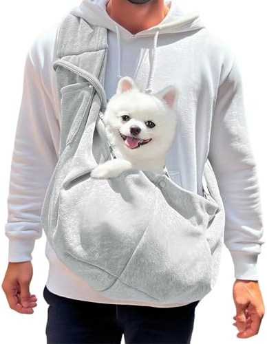 LINTRA Grau Hunde Umhängetasche, Polyester Hundetragetuch, Maximales Traggewicht 7,5 kg, Hunde Tragetuch, Bauchtragetasche Hund, für Spaziergänge und Outdoor Aktivitäten