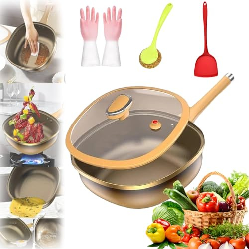 Pentola Antiaderente in Alloggio di Titanio da 12 Pollici con Coperchio, Padella per Sauté Profonda 30 x 10 CM, Padelle in Titanio per Cucinare (Pentola * Coperchio)