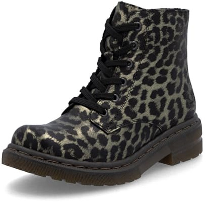 Rieker 78240-90 Black Leopard Womens Biker Boots