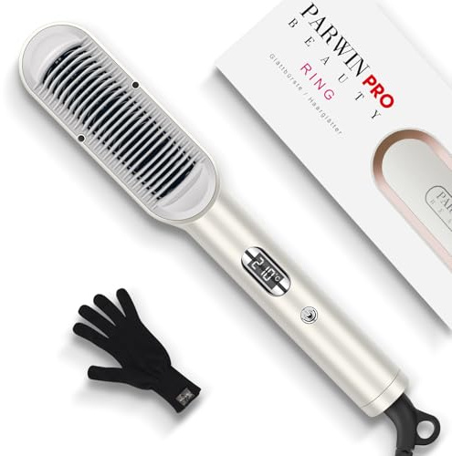 Haarglätter Bürste, PARWIN PRO BEAUTY Glättungsbürste Mit LED-Anzeige Champagner Silber