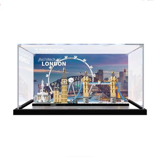 Acryl-Vitrine, kompatibel mit Le-go 21034 London Skyline-Modell, staubdichte Box, transparente Box, Displaybox (nur Vitrine) (BlackMirror + BackSpray3 mm)