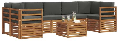 vidaXL Sofagarnituren 8 pcs Natur und Anthrazit Massivholz Akazie, Elegantes Garten-Sofa, modernes Lounge-Set für draußen, langlebige Terrasse, gemütliche Sitzmöbel