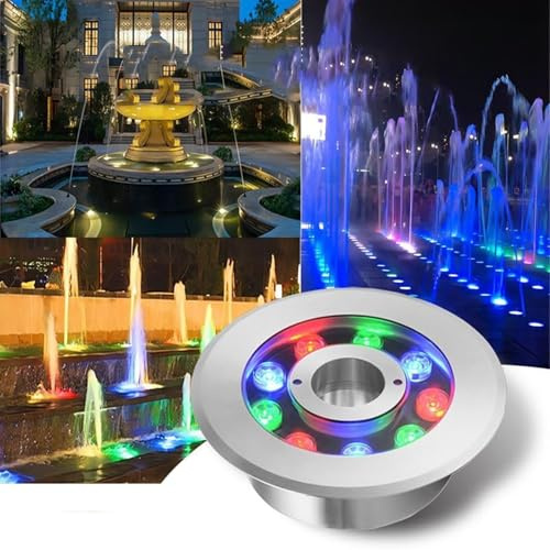 Focos de exterior, Luz LED for fuente de agua acero inoxidable 12 V/24 V, resistente al IP68, sumergible for piscina(Neutral,24W(12V))