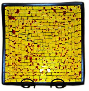 Deko - Schale Glasmosaik Schale eckig gelb / rot pigmente 20cm