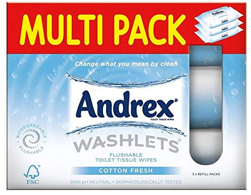 Andrex Classic Clean Flushable Washlets with Micellar Water, 3 Packs