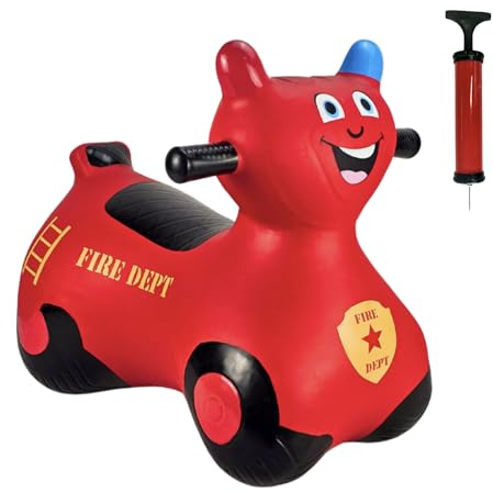 Happy Hopperz Patrol Fire Bike (Red) – Baby & Toddler Balance Bike with Pump and One-Way Valve, Indoor/Outdoor Ride-On Toy for Ages 12 Months to 5 Years