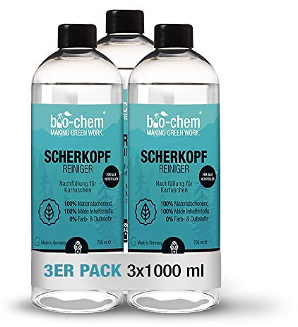 bio-chem Scherkopfreiniger Nachfüllflüssigkeit für Reinigungs-Kartuschen von Rasierer/Rasierapparat/Elektrorasierer/Bart-Trimmer von Braun und aller anderen Marken - 3x 750 ml