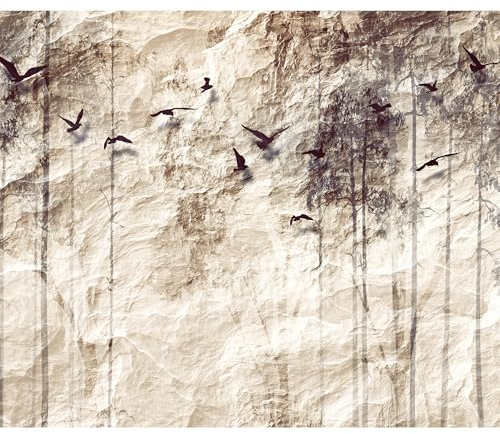 decomonkey Fototapete Steinwand 350x256 cm XL Tapete Fototapeten Vlies Tapeten Vliestapete Wandtapete moderne Wandbild Wand Schlafzimmer Wohnzimmer Baum Natur Vogel