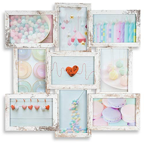 levandeo Bilderrahmen Collage 45x45cm 9 Fotos 10x15cm Shabby Chic MDF Holz Glas Vintage Landhausstil fertig montiert Wanddeko