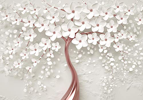 wandmotiv24 Fototapete Baum Rot, L 300 x 210 cm - 6 Teile, Wanddeko, Wandbild, Wandtapete, Blüten, Beton, Effekt M1916