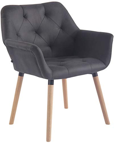 CLP Chaise De Salle A Manger Cassidy Similicuir I Chaise Design Vintage avec Pieds en Bois I Fauteuil De Salon Retro avec Accoudoirs Et Dossier, Couleur:Noir, Couleur du Cadre:Natura