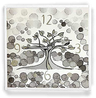 ARTEMA Orologio da Parete Cornice Ecopelle Bianca Albero Vita 26 Glitter Argento 57x57 cm