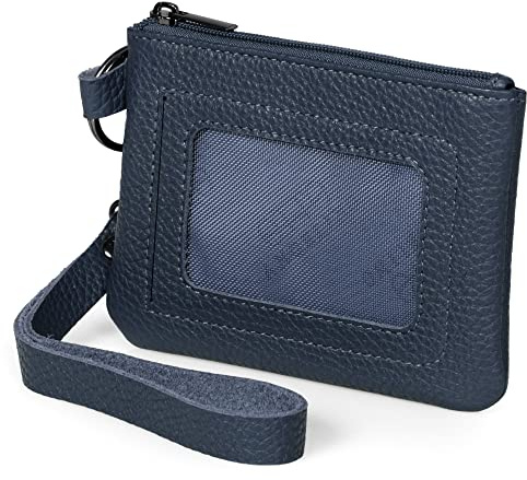 Otto Angelino Portafoglio con Zip in Vera Pelle Porta Carta d’Identità con Cinturino da Polso – Unisex, Blu navy