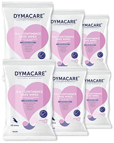 DYMACARE Lingettes Incontinence Adulte | Lingettes Humides Parfumées Pour Toilette Intime Patient Incontinent | Paquet de 10 lingettes (Lot de 6 paquets soit 60 lingettes)